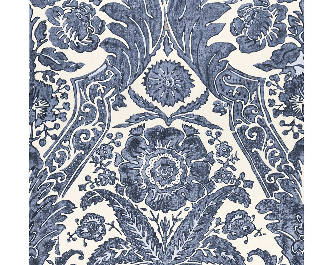 Luciana Damask Print Denim SCWP883540003 by Scalamandre Designer Wallpaper