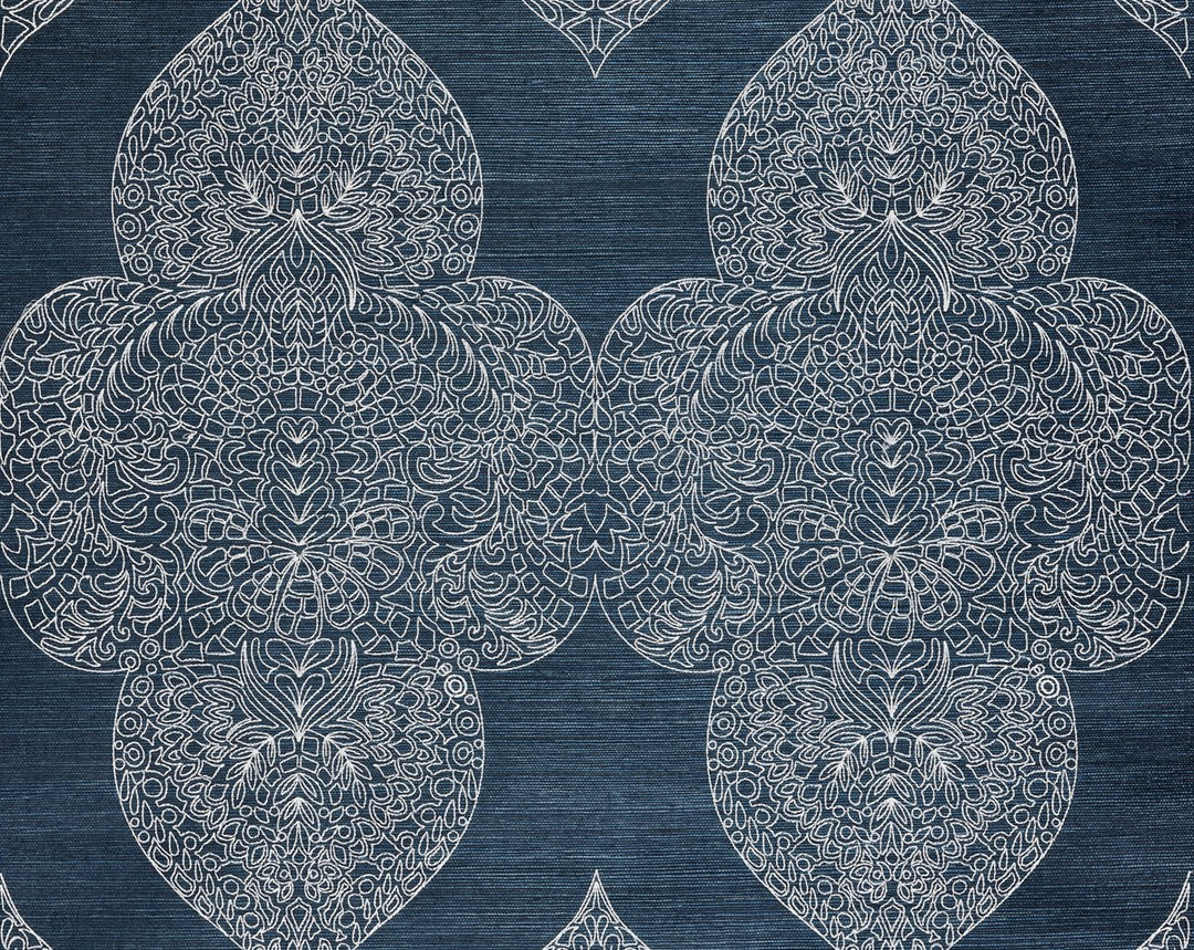 Taj Embroidered Sisal Indigo SCWP885550003 by Scalamandre Designer Wallpaper