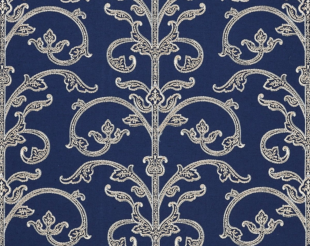 Saxony Scroll Wallcovering Navy SCWP885580003 by Scalamandre Designer Wallpaper