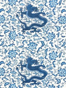 Chi'En Dragon Linen Print Indigo SC165580004 by Scalamandre Designer Fabric