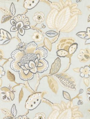 Coromandel Embroidery Mineral SC271260004 by Scalamandre Designer Fabric BOTANICA 16% SPUN POLYESTER, 36% VISCOSE 29% LINEN 19% COTTON INDIA LIGHT DUTY Horizontal: 30" and Vertical: 25.25" 51 - Swanky Fabrics -