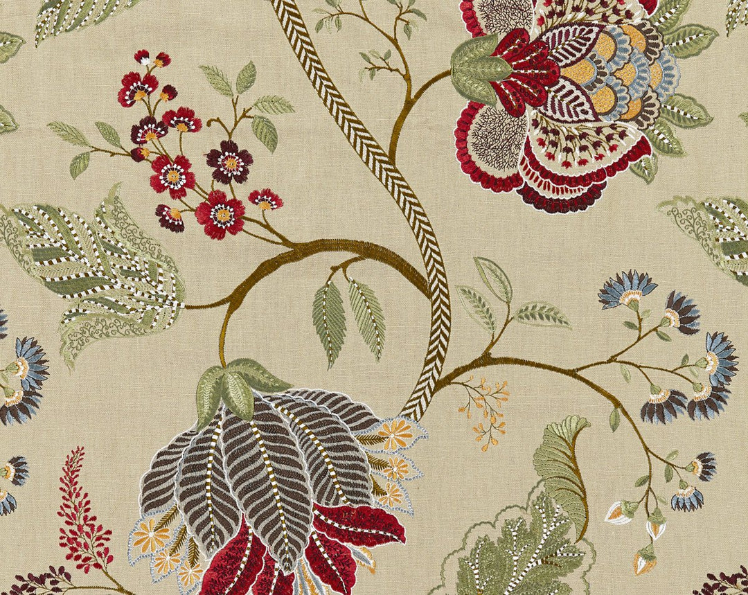 Palampore Embroidery Cinnamon SC271750004 by Scalamandre Designer Fabric