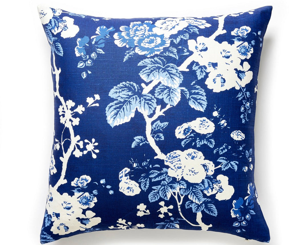 Ascot Linen Print Pillow 22 X 22 - Indigo SCASCLPILL0004 by Scalamandre Designer Pillow