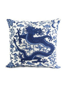 Chi'En Dragon Pillow 22 X 22 - Indigo SCDRAGONPIL0004 by Scalamandre Designer Pillows