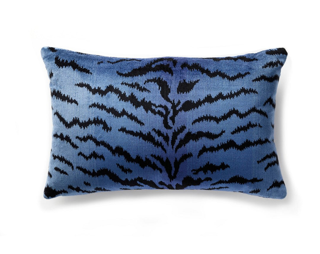 Tigre | Silk Pillow 14 X 22 - Blues & Black SCLBDKSITIG0004 by Scalamandre Designer Pillow