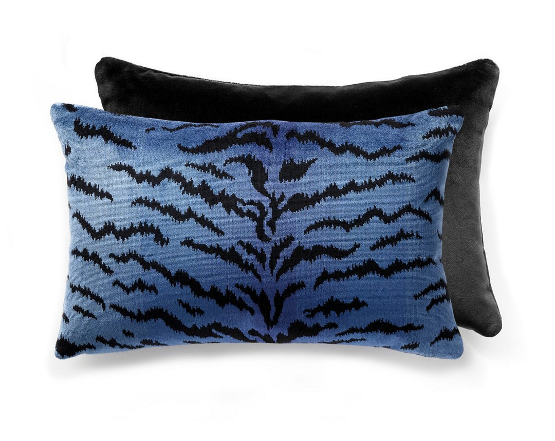 Tigre | Silk/Velvet Pillow 22 X 14 - Blues & Black / Black SCMBDKSITIG0004 by Scalamandre Designer Pillow