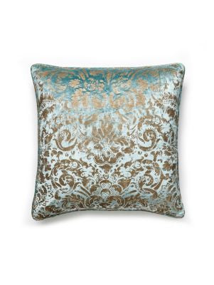 Palladio Velvet Damask Pillow 22 X 22 - Verdigris SCPALLAPILL0004 by Scalamandre Designer Pillows MODERN LUXURY 60% VISCOSE 40% COTTON U.S.A. Horizontal: and Vertical: 0 - Swanky Fabrics -