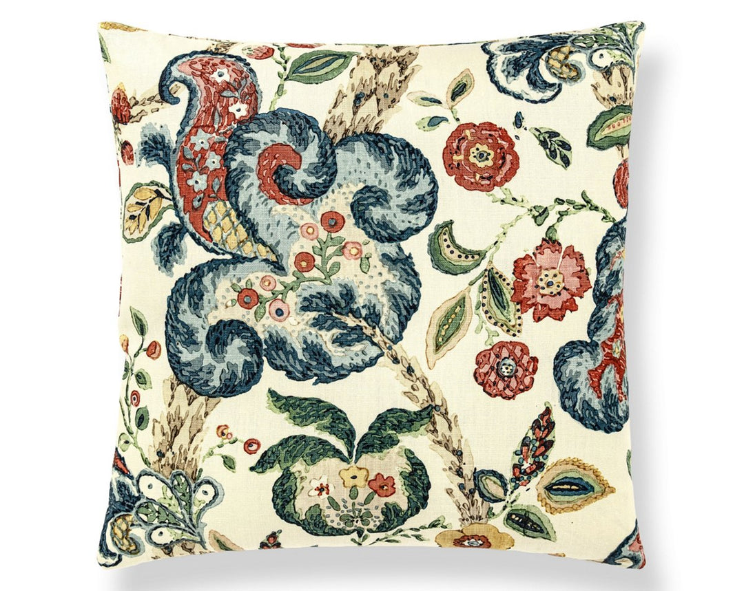 Cumbria Hand Block Pillow 22 X 22 - Multi On Cream SCSDDK166030004 by Scalamandre Designer Pillow