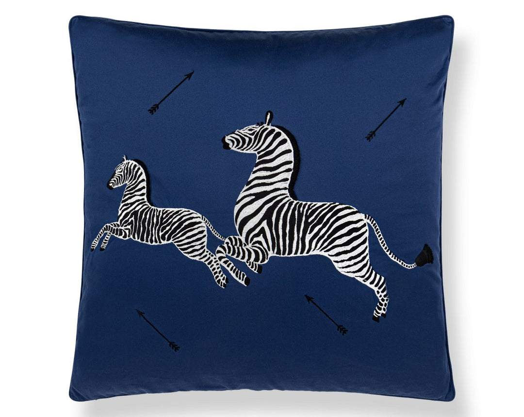 Zebras Embroidered Pillow 22 X 22 - Platinum SCSDDS164960004 by Scalamandre Designer Pillow
