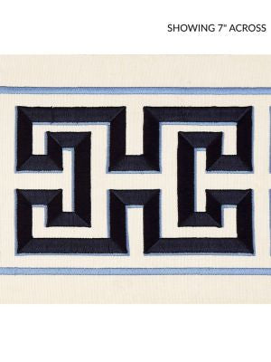 Imperial Embroidered Tape Navy SCT32800004 by Scalamandre Designer Trim ORIANA 80% COTTON 20% RAYON INDIA LIGHT DUTY Horizontal: 6.5" and Vertical: 6 - Swanky Fabrics -