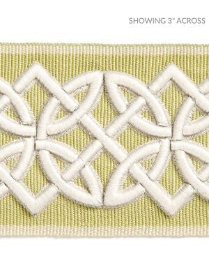 Celtic Embroidered Tape Lettuce SCT32820004 by Scalamandre Designer Trim HAMPTONS TRIMMINGS 40% POLYESTER 32% VISCOSE 28% ACRYLIC CHINA LIGHT DUTY Horizontal: 1.875" and Vertical: 2.75 - Swanky Fabrics -