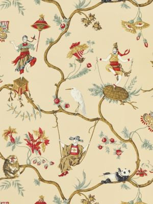 Ming Circus Multi On Tea SCWP816050004 by Scalamandre Designer Wallpaper U.S.A. Horizontal: 31.875" and Vertical: 27" 27 - Swanky Fabrics -