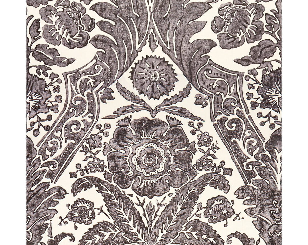 Luciana Damask Print Graphite SCWP883540004 by Scalamandre Designer Wallpaper