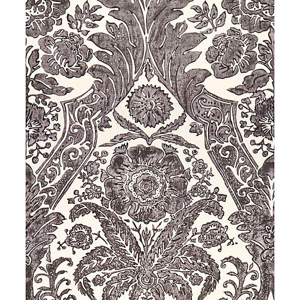 Luciana Damask Print/Graphite Sc 0004Wp88354 by Scalamandre
 Designer Wallpaper                                                                         UNITED KINGDOM  Horizontal: 43.75" and Vertical: 27" 56"  - Swanky Fabrics -