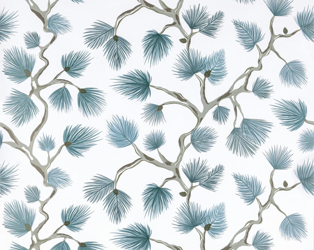 Pignoli Wallcovering Teal SCWP88593D0004 by Scalamandre Designer Wallpaper