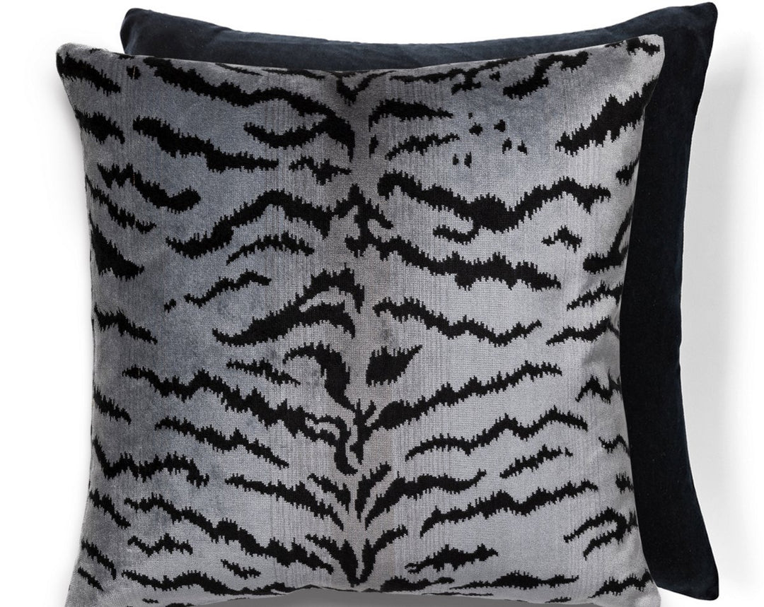 Tigre/Velvet Pillow 22 X 22 - Silver & Black / Black SCATIGRPILL0005 by Scalamandre Designer Pillow