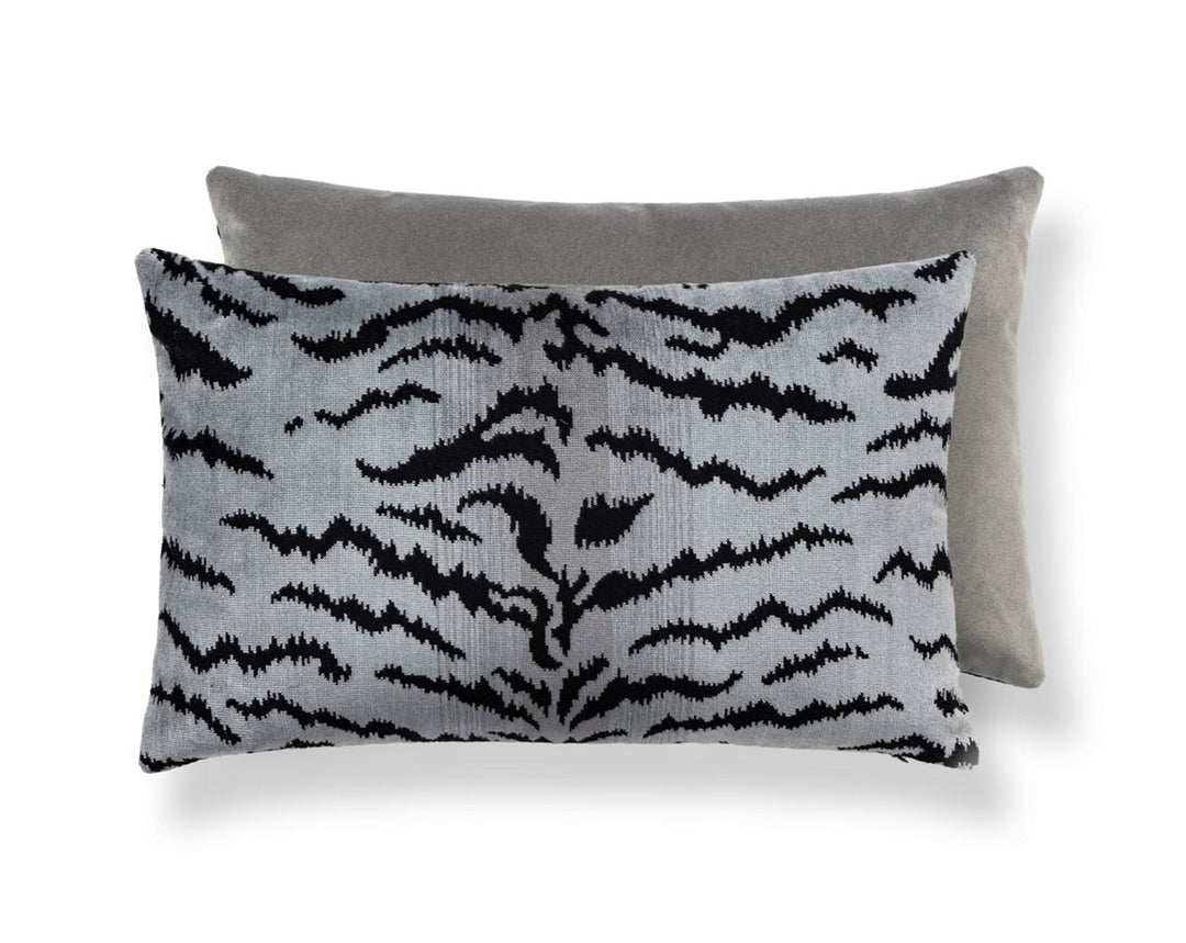 Tigre/Velvet Pillow 22 X 14 - Silver & Black / Grey Flannel SCMBDK261670005 by Scalamandre Designer Pillow
