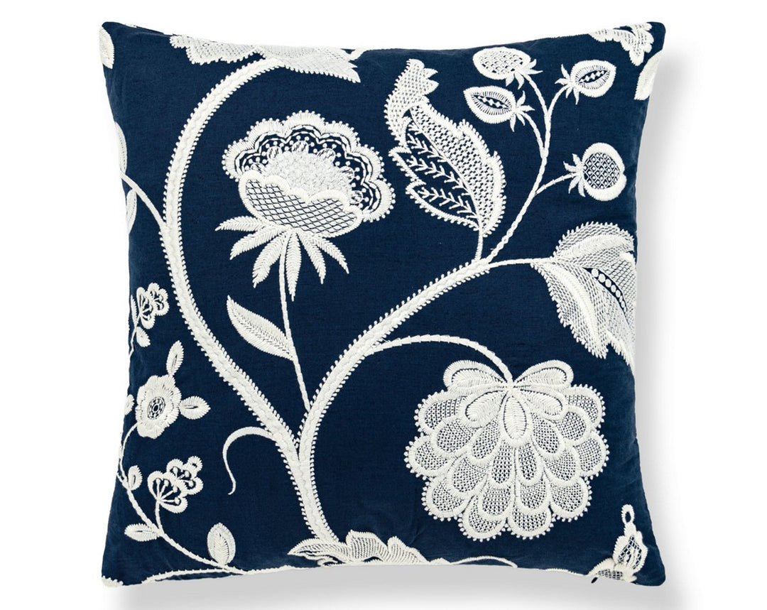 Kensington Embroidery Pillow 22 X 22 - Navy SCSDDK271510005 by Scalamandre Designer Pillow