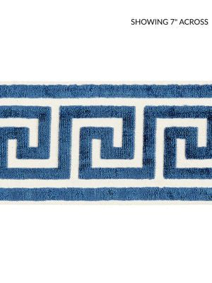Greek Key Velvet Tape Indigo SCT32790005 by Scalamandre Designer Trim ORIANA 50% VISCOSE 50% COTTON INDIA LIGHT DUTY Horizontal: 2.875" and Vertical: 4 - Swanky Fabrics -