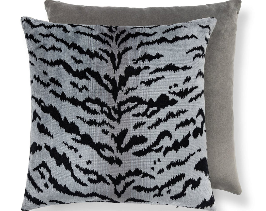 Tigre/Velvet Pillow 22 X 22 - Silver & Black / Grey Flannel SCTDDK261670005 by Scalamandre Designer Pillow