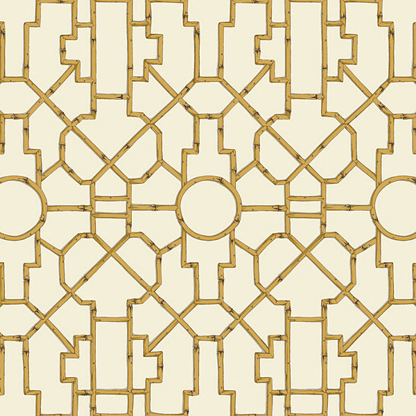 Baldwin Bamboo/Rattan & Brown On Off-White Sc 0005Wp81630 by Scalamandre
 Designer Wallpaper                                                                         USA  Horizontal: 55.5" and Vertical: 27" 27"  - Swanky Fabrics -