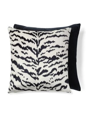 TigreVelvet Pillow 22 X 22 - Off-White & Black Black SCATIGRPILL0006 by Scalamandre Designer Pillows 13% COTTON, 69% VISCOSE / 18% POLYESTER / U.S.A. Horizontal: and Vertical: 0 - Swanky Fabrics -