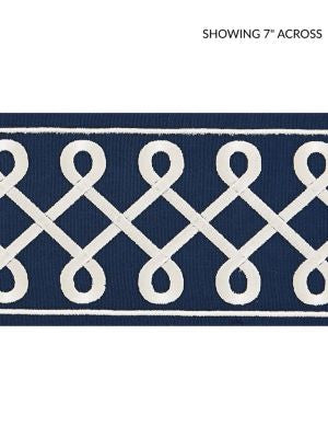 Soutache Embroidered Tape Navy SCT32810006 by Scalamandre Designer Trim ORIANA 85% COTTON 15% RAYON INDIA LIGHT DUTY Horizontal: 1.625" and Vertical: 4.5 - Swanky Fabrics -