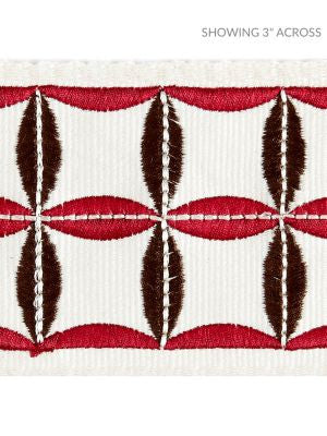 Fiori Embroidered Tape Raspberry SCT32880006 by Scalamandre Designer Trim MERCHANTE 66% COTTON 34% VISCOSE INDIA LIGHT DUTY Horizontal: 2.125" and Vertical: 2.88 - Swanky Fabrics -