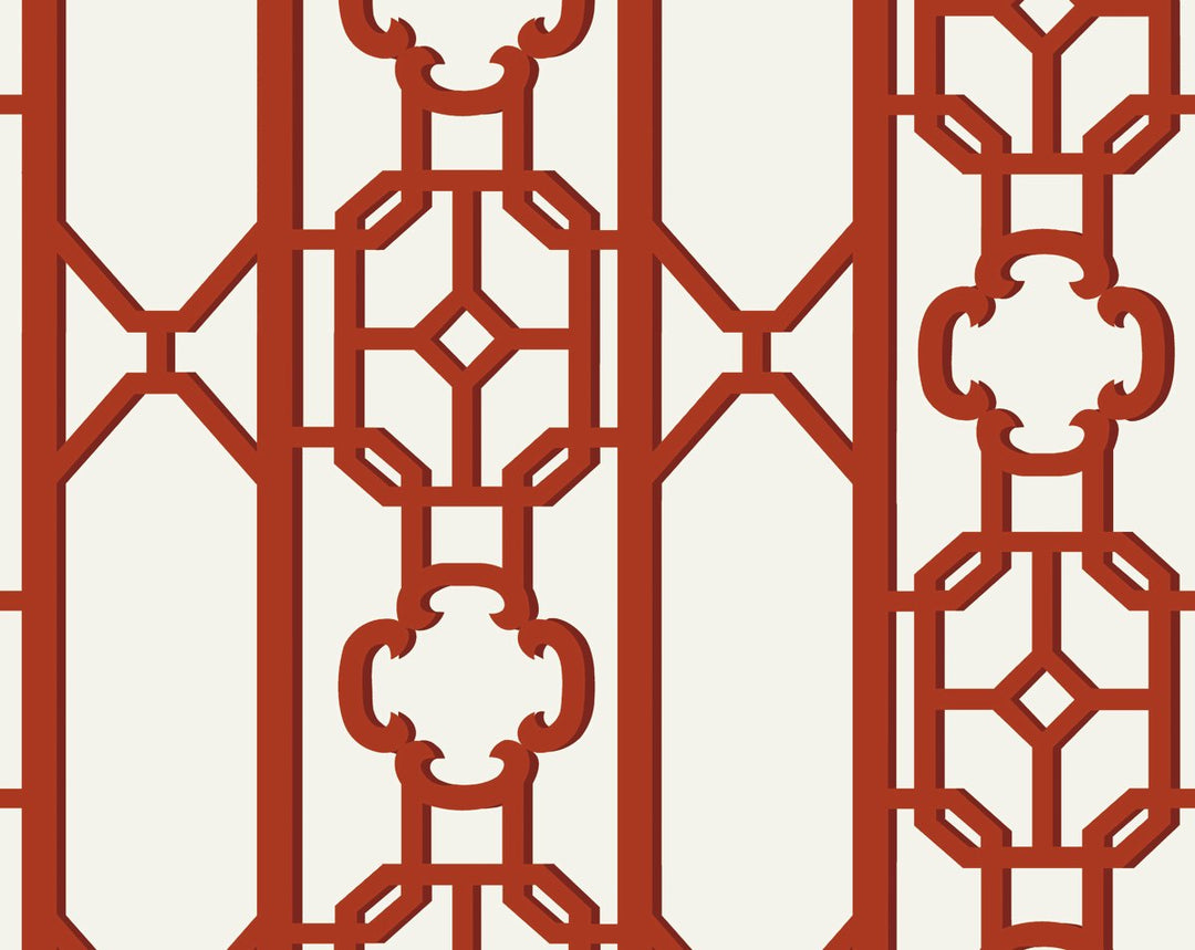 Joanna Fret Lacquer Red SCWP88582D0006 by Scalamandre Designer Wallpaper