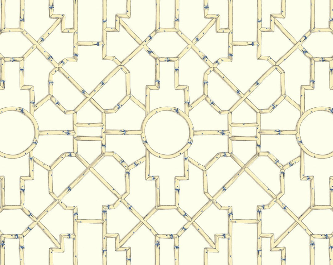Baldwin Bamboo Linen & Blue On Ecru SCWP81630D0007 by Scalamandre Designer Wallpaper