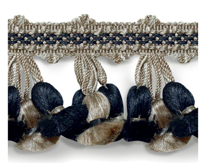 Newport Tassel Fringe - Silk Taupe, Black & Grey SCFT11030008 by Scalamandre Designer Trim