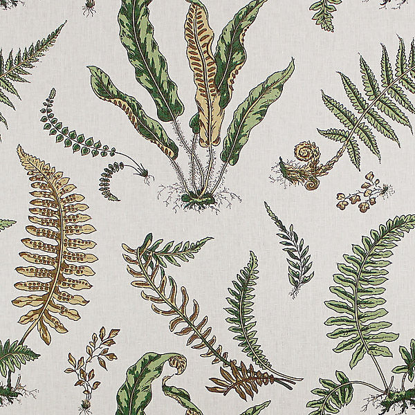 Elsie De Wolfe/Greens On Off White 16378-001 by Scalamandre Designer Fabric 100% LINEN USA MEDIUM DUTY Horizontal: 25" and Vertical: 27.25" 54.5" - Swanky Fabrics -