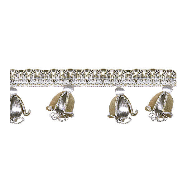 Tulip Braid Fringe/Cream, Taupe, Beige FX1350-001 by Scalamandre Trim Designer Trim 70% RAYON 30% WOOD CHINA LIGHT DUTY Horizontal: and Vertical: 2.5" 3" - Swanky Fabrics -