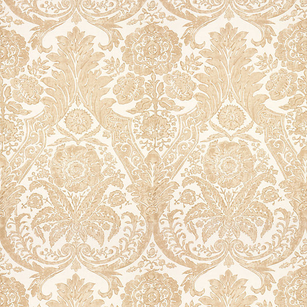 Luciana Damask Print/Sand Wp88354-001 by Scalamandre Designer Wallpaper STOCKED AT SCALAMANDRE WAREHOUSE UNITED KINGDOM Horizontal: 43.75" and Vertical: 27" 56" - Swanky Fabrics -