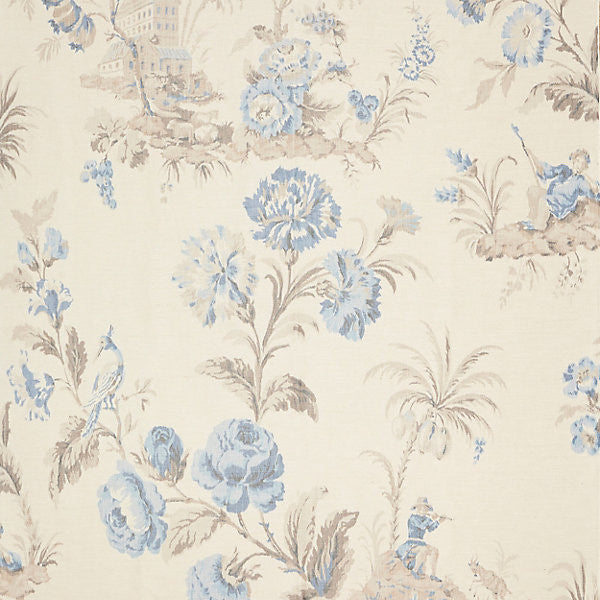 Somerset Silk Warp Print/Porcelain 16585-002 by Scalamandre Designer Fabric JARDIN 53% VISCOSE 47% SILK THAILAND LIGHT DUTY Horizontal: 76.25" and Vertical: 52.5" 54" - Swanky Fabrics -
