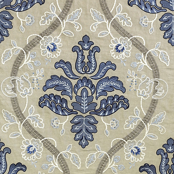 Isabella Embroidery Porcelain by Scalamandre
 Fabric Scalamandre
 Fabric Isabella Embroidery PorcelainFabric ORIANA 50% LINEN 27% VISCOSE 16% SPUN VISCOSE|7% SPUN POLYESTER INDIA </p><p>Repeat: H: 30.375", V: 24.5" 54" - Fabric Carolina -