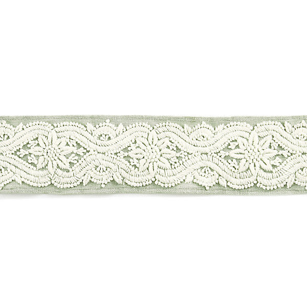 Linnea Embroidered Tape/Willow by Scalamandre Trim Scalamandre Trim Linnea Embroidered Tape/WillowTrim NORDEN 65% SPUN POLYESTER 35% LINEN INDIA </p><p>Repeat: H: 4.5", V: 2.75" - Fabric Carolina -