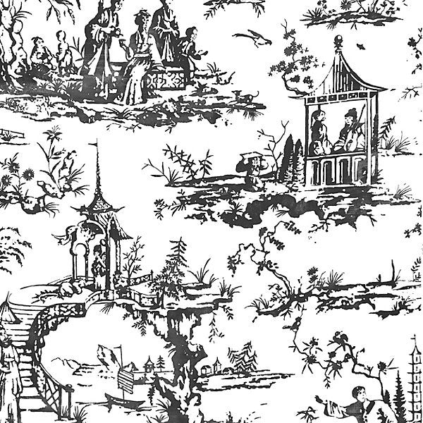 Summer Palace/Charcoal WP88357-002 by Scalamandre Designer Wallpaper UNITED KINGDOM Horizontal: 66" and Vertical: 54" 54" - Swanky Fabrics -