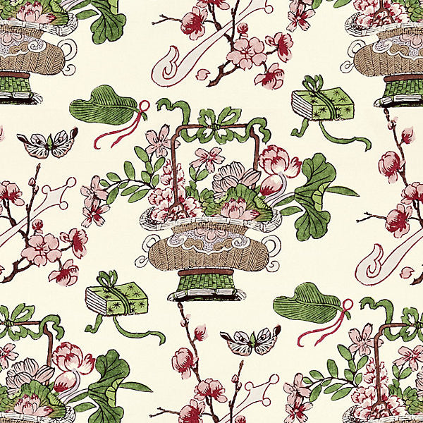 Shanghai Blossoms/Mulberry 16591-003 by Scalamandre Designer Fabric MERCHANTE 55% LINEN 45% COTTON ITALY LIGHT DUTY Horizontal: 26.25" and Vertical: 13.5" 55" - Swanky Fabrics -