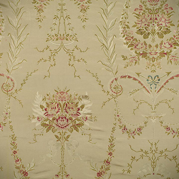 Palazzo Pallavicini/Multi Olives & Reds On Beige 20165M-003 by Scalamandre Designer Fabric STOCKED AT 100% SILK USA LIGHT DUTY Horizontal: 28" and Vertical: 27.375" 54" - Swanky Fabrics -