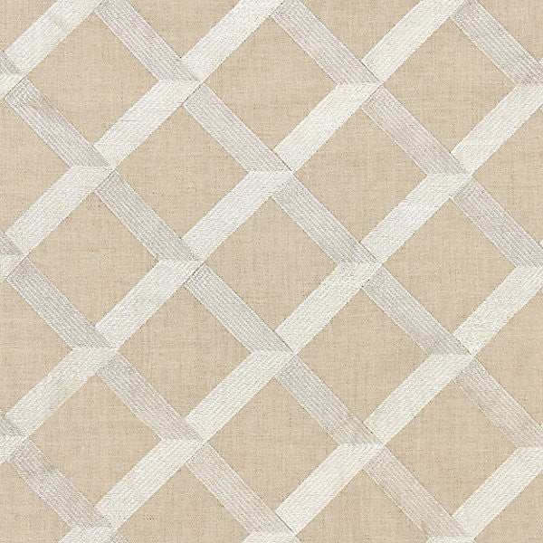 Lattice Embroidery/Flax 27090-003 by Scalamandre Designer Fabric FALL 2016 STOCKED AT 63% LINEN;37% VISCOSE INDIA LIGHT DUTY Horizontal: 6.5" and Vertical: 6.5" 51" - Swanky Fabrics -