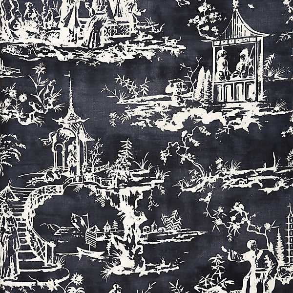 Summer Palace/Charcoal 16561-004 by Scalamandre Designer Fabric ORIANA 55% LINEN 45% COTTON ITALY LIGHT DUTY Horizontal: 66.125" and Vertical: 55" 56" - Swanky Fabrics -