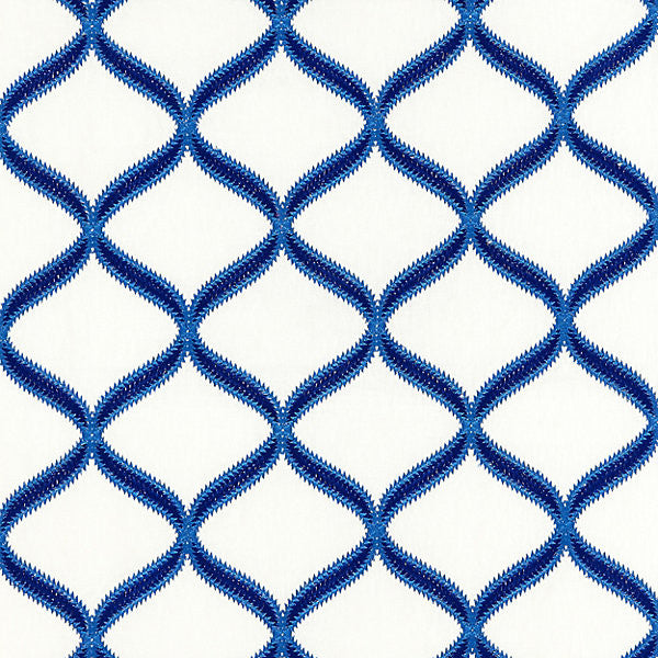 Rondure Embroidery/Cobalt 27074-004 by Scalamandre Designer Fabric SCALAMANDRE WAREHOUSE 54% VISCOSE 46% LINEN INDIA LIGHT DUTY Horizontal: 7.75" and Vertical: 7" 55" - Swanky Fabrics -