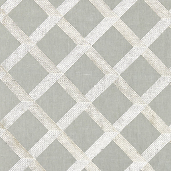 Lattice Embroidery/Zinc 27090-004 by Scalamandre Designer Fabric SCALAMANDRE WAREHOUSE 63% LINEN 37% VISCOSE INDIA LIGHT DUTY Horizontal: 6.5" and Vertical: 6.5" 51" - Swanky Fabrics -