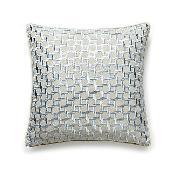 Link Embroidery Pillow/Blue Smoke by Scalamandre Pillow Scalamandre Pillow Link Embroidery Pillow/Blue SmokePillow 36% POLYESTER 33% COTTON 31% VISCOSE USA </p><p>Repeat: H: , V: - Fabric Carolina -