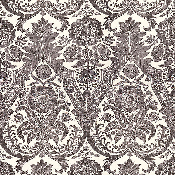 Luciana Damask Print/Graphite WP88354-004 by Scalamandre Designer Wallpaper SCALAMANDRE WAREHOUSE UNITED KINGDOM Horizontal: 43.75" and Vertical: 27" 56" - Swanky Fabrics -