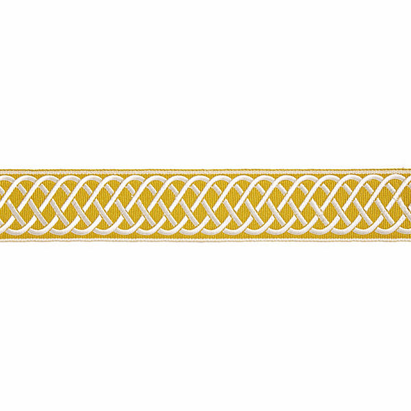Helix Embroidered Tape/Brass T3284-005 by Scalamandre Trim Designer Trim SCALAMANDRE WAREHOUSE 77% VISCOSE 23% RAYON CHINA LIGHT DUTY Horizontal: and Vertical: 2" - Swanky Fabrics -