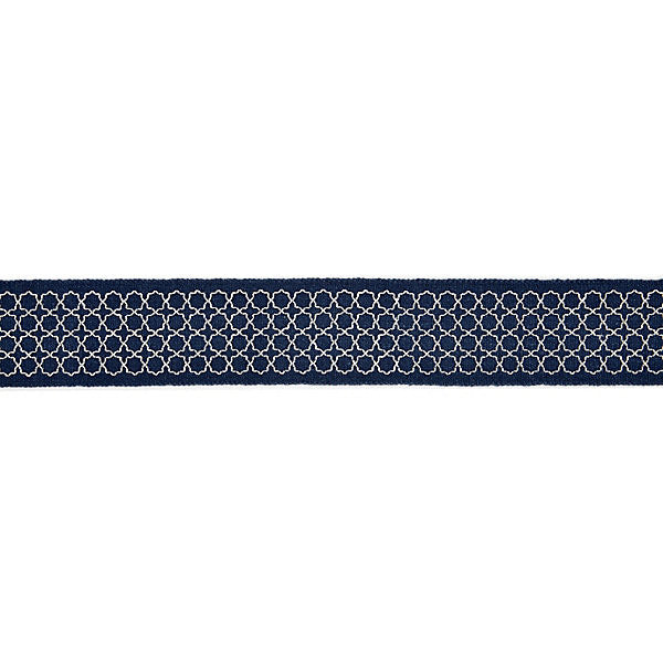 Seville Embroidered Tape/Indigo T3289-005 by Scalamandre Trim Designer Trim FALL 2016 STOCKED AT 91% LINEN;9% RAYON INDIA LIGHT DUTY Horizontal: .5" and Vertical: 2.5" - Swanky Fabrics -