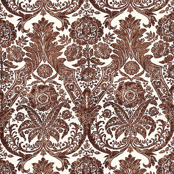 Luciana Damask Print/Espresso WP88354-005 by Scalamandre Designer Wallpaper UNITED KINGDOM Horizontal: 43.75" and Vertical: 27" 56" - Swanky Fabrics -