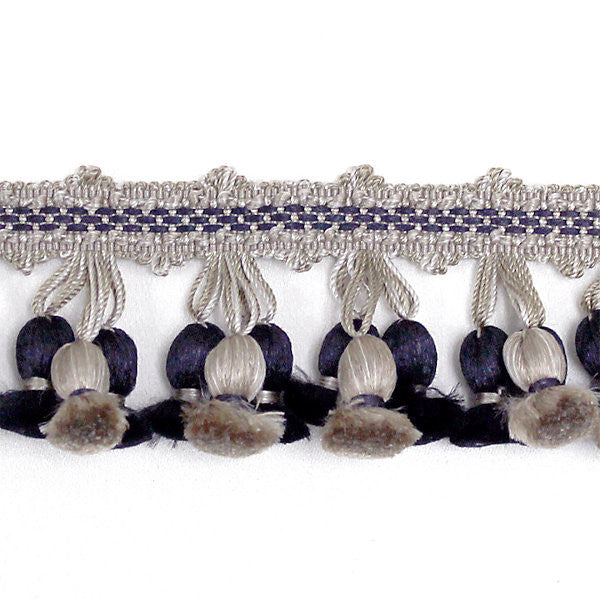 Newport Tassel Fringe/Taupe, Black & Grey Ft1103-008 by Scalamandre Trim Designer Trim NEWPORT MANSIONS STOCKED AT 100% SILK CHINA LIGHT DUTY Horizontal: and Vertical: 2" - Swanky Fabrics -